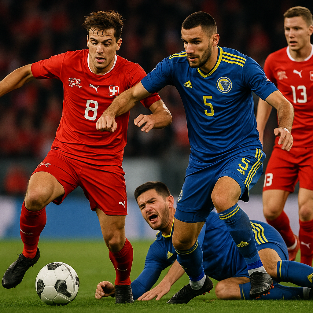 Hero image for Four goals conceded, one scored, and a bruising night in Switzerland for Bosnia-Herzegovina